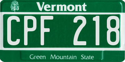 VT license plate CPF218