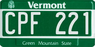 VT license plate CPF221