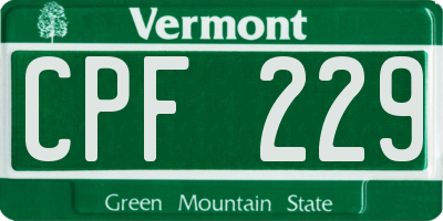VT license plate CPF229