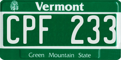 VT license plate CPF233