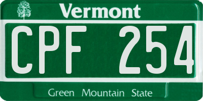 VT license plate CPF254