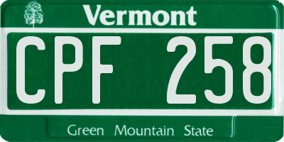 VT license plate CPF258