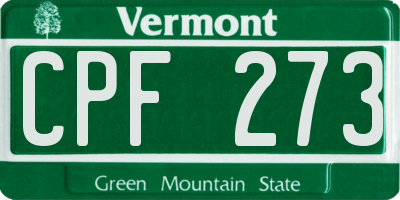 VT license plate CPF273