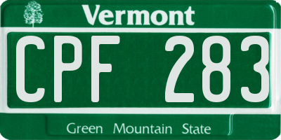 VT license plate CPF283