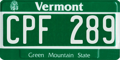 VT license plate CPF289