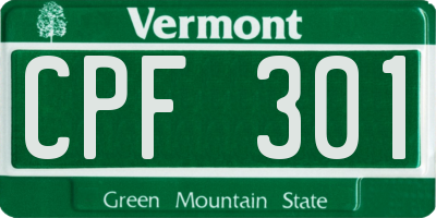 VT license plate CPF301