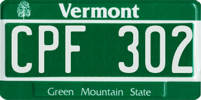 VT license plate CPF302
