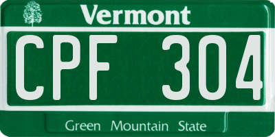 VT license plate CPF304