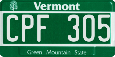 VT license plate CPF305