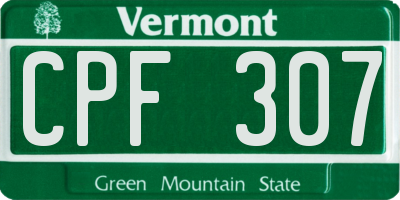 VT license plate CPF307