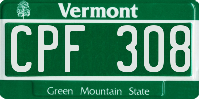 VT license plate CPF308