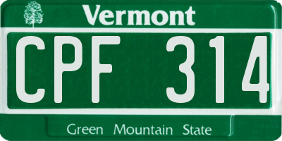 VT license plate CPF314