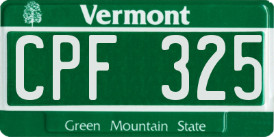VT license plate CPF325