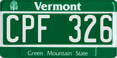 VT license plate CPF326