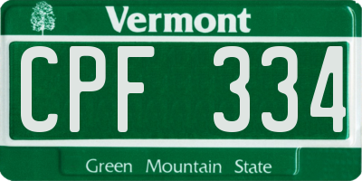VT license plate CPF334
