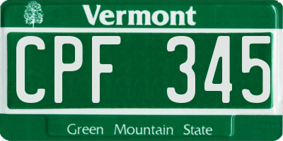 VT license plate CPF345