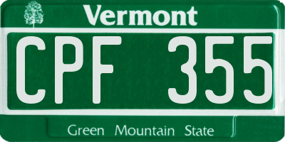 VT license plate CPF355