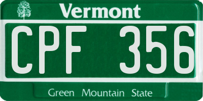 VT license plate CPF356