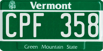 VT license plate CPF358