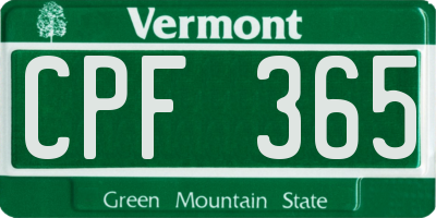 VT license plate CPF365