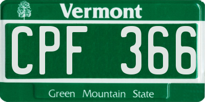 VT license plate CPF366