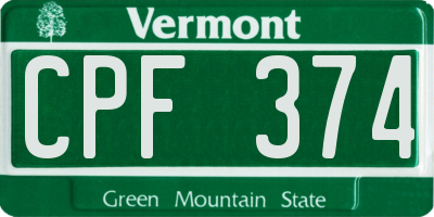 VT license plate CPF374