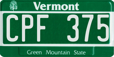 VT license plate CPF375