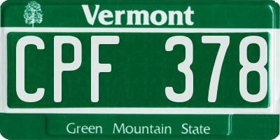 VT license plate CPF378