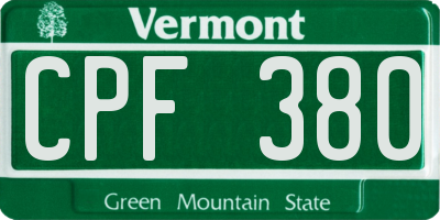 VT license plate CPF380