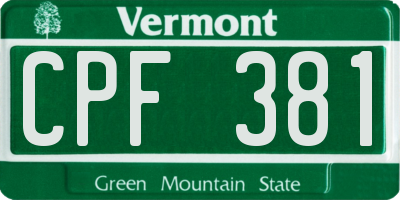 VT license plate CPF381