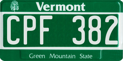 VT license plate CPF382