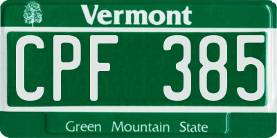 VT license plate CPF385