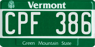 VT license plate CPF386