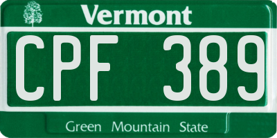 VT license plate CPF389