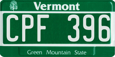 VT license plate CPF396