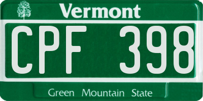 VT license plate CPF398