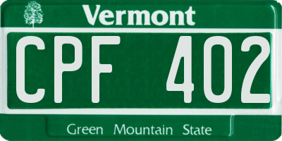 VT license plate CPF402
