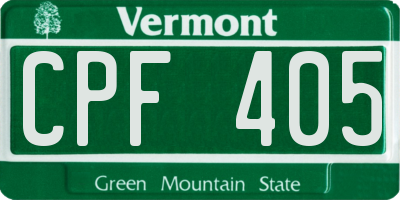 VT license plate CPF405