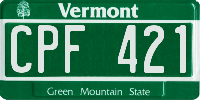 VT license plate CPF421