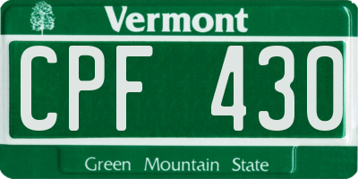 VT license plate CPF430