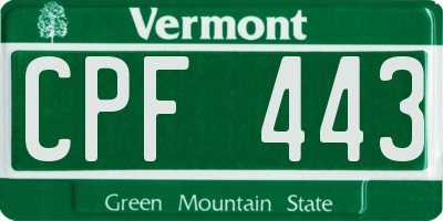 VT license plate CPF443