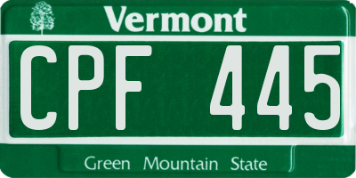 VT license plate CPF445
