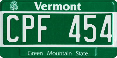 VT license plate CPF454