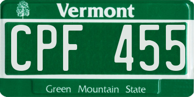 VT license plate CPF455