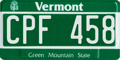 VT license plate CPF458