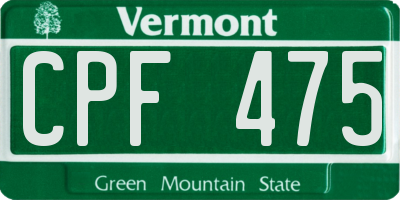 VT license plate CPF475