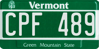VT license plate CPF489