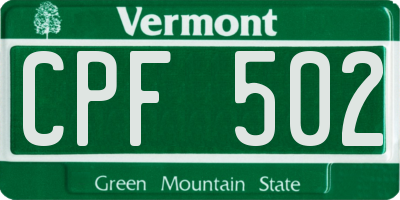 VT license plate CPF502