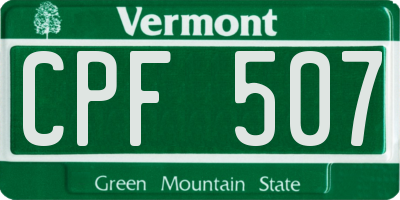 VT license plate CPF507