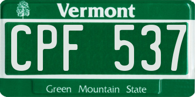 VT license plate CPF537